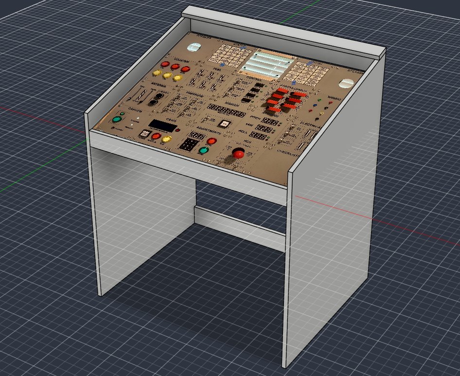3D model of the Apollo simulator desk in Autodesk Fusion with the control panel installed