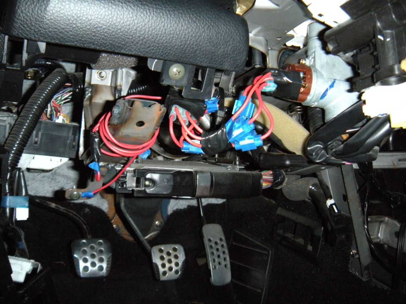 Pushbutton start wiring installed under the 350Z dashboard